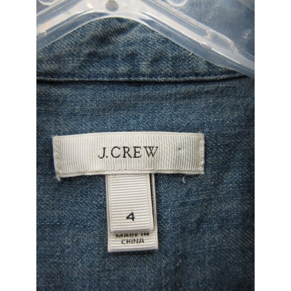 J Crew Dress 4 Linen Blend Popover Shirt Tunic Denim Collared Pocket - Picture 8 of 10